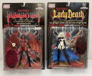 lot 27 image: Chaos Comics Brian Pulidos Purgatori & Lady Death Sculpted By Clayburn Moore Action Figure (NIB)