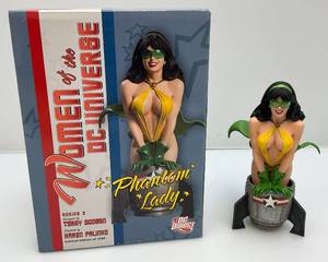lot 46 image: DC Direct Series 2 Women Of DC Universe (PHANTOM LADY) Designed By Terry Dodson Sculpted By Karen Palinko Limited Edition Of 3,500 Hand Painted Cold-Cast Porcelain Bust 5.75 Tall (NIB)