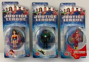 lot 62 image: Misc. Vintage DC JUSTICE LEAGUE Action Figures Including The FLASH, GREEN LANTERN & WONDER WOMAN (NIB)