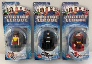 lot 63 image: Misc. Vintage DC JUSTICE LEAGUE Action Figures Including BATMAN, SUPERMAN & HAWKGIRL CHICA HALCON (NIB)