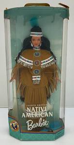 lot 98 image: 1997 Dolls Of The World Fourth Edition Native American Barbie (New Old Stock) Box Cover Missing & Plastic Cracked