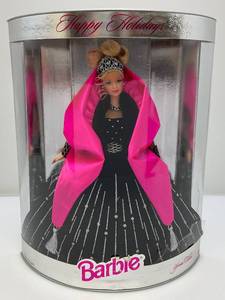 lot 107 image: 1998 Happy Holidays Special Edition BARBIE (New Old Stock) Box has Normal Shelf Wear (Plastic Cracked Lower Right Corner)