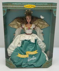 lot 108 image: 1998 RARE Timeless Sentiments Collection Collector Edition Angel Of Joy BARBIE First In A Series (New Old Stock) Box has Normal Shelf Wear