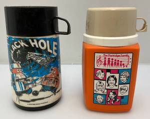 lot 139 image: Vintage 1970s Thermoses For Lucnhboxes Including 1979 The Black Hole & The Partridge Family
