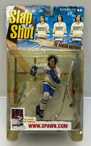 lot 145 image: Vintage Mcfarlane Toys SLAP SHOT The Hanson Brothers (Jeff Hanson) Action Figure (New Old Stock) Bubble Slightly Yellowed