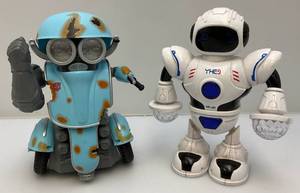 lot 165 image: Two 9 Miniature Toy Robots 1 Transformers 1 Dazzling Dancing Light Show Robot (Both Work)