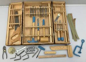 lot 166 image: Vintage Kids Tool Box with Tools Labeled Matts