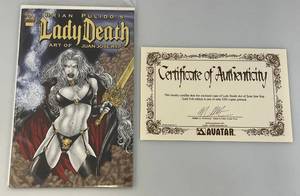 lot 193 image: Limited Edition 1550 Gold Foil By Brian Pulidos (LADY DEATH) Art Of Juan Jose Ryp With COA (Bagged & Carded)