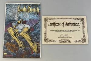 lot 195 image: Limited Edition 1550 Gold Foil By Brian Pulidos (LADY DEATH) Queen Of The Dead With COA (Bagged & Carded)
