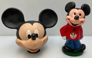 lot 202 image: Vintage MICKEY MOUSE Bank and Rubber Head