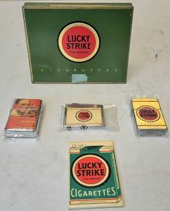 lot 16 image: Collectable  LUCKY STRIKE Promotional Tin, 3 Lucky one of kind , 1938 Pocket Purse Ladies Mirror