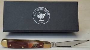 lot 26 image: Wild Turkey Cutlery  Barlow Pocket knife  5 & 3 Brown Swirl Resin Handle knives
