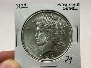 lot 29 image: 1922 Peace Silver Dollar