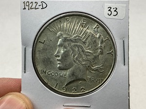 lot 33 image: 1922-D Peace Silver Dollar