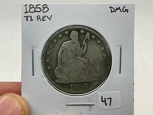 lot 47 image: 1858 T1 Rev Seated Silver Half Dollar