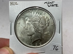 lot 76 image: 1922 Peace Silver Dollar