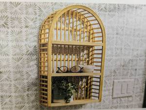 lot 97 image: 12 x 20 Wood and Rattan Wall Shelf Natural -Modern Vertical Geometric Decor,