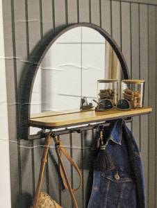 lot 98 image: 24x15 Arch Wall Mirror with Shelf and Pegs BrownBlack