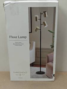 lot 39 image: Dean Spotlight Floor Lamp BlackBrass Touch Sensor, Adjustable Heads - Threshold
