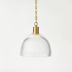 lot 87 image: Reeded Glass Pendant Brass -  Large Ribbed Dome Light Fixture