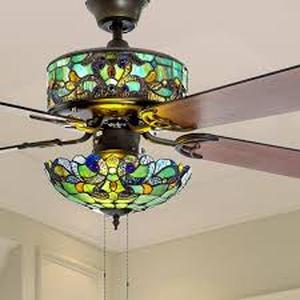 lot 89 image: River of Goods 52 LED Glass Tiffany Style Stained Magna Carta Lighted Ceiling Fan 5-Blade Chandelier Fan with Pull Chain