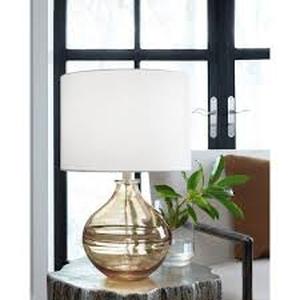 lot 27 image: Signature Design by Ashley Lemmitt Table Lamp Crystal Accents, Drum Shade