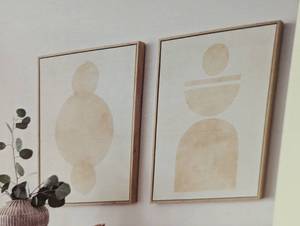 lot 21 image: (Set of 2) 20 x 24 Abstract Shapes Framed Canvas Brown - Threshold designed with Studio McGee