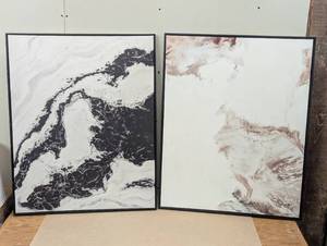 lot 128 image: 30 x 24 2pk Marble Framed Printed Canvases BlackTan