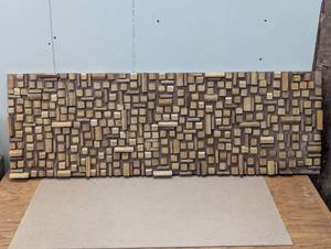 lot 120 image: Mango Wood Abstract Handmade Geometric Block Panel Wall Decor Brown - Olivia & May - 48 x 16