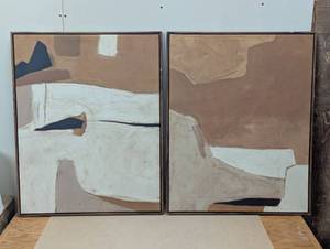 lot 138 image: (Set of 2) 24 x 30 Earth Abstract Framed Canvases Brown
