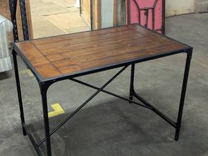 lot 1 image: 48L x 30W x36H - Metal and Wood High Top Table - Cross Bar