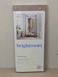 lot 41 image: Single Shelf Garment Rack Black Metal with Natural Wood - Brightroom Clothing & Coat Rack, Closet Storage Solution