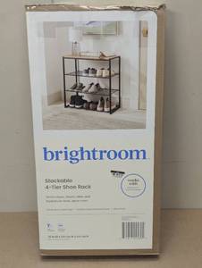 lot 42 image: 4 Tier Shoe Rack Black Metal with Natural Wood - Brightroom