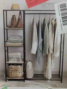 lot 46 image: Freestanding Wardrobe Black Metal with Natural Wood - Brightroom