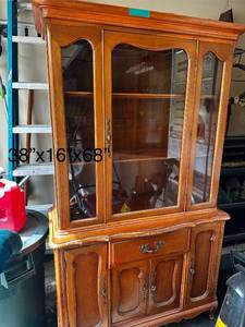 Vintage Wooden China Cabinet with Glass Doors