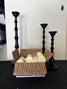 lot 137 image: Set of Black Candle Holders and Ivory Candles