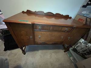lot 150 image: Vintage Wooden Buffet Sideboard with Brass Handles
