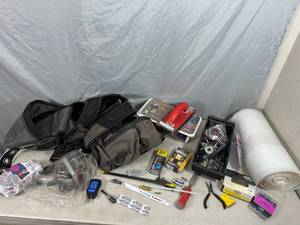 lot 89 image: Tool Belt, Respirator, Hardware, Poly Sheeting, and More