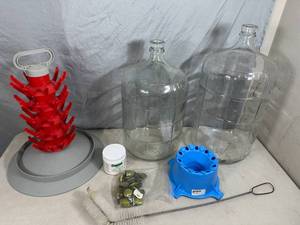 lot 112 image: Home Brewing Supplies, Glass Carboys, Bottle Drying Rack, Etc