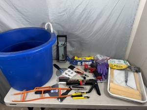lot 116 image: Large Tub, Tools, Hardware, Etc
