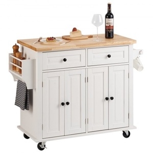 lot 18 image: Vevor White Kitchen Island Cart with Natural Wood Top