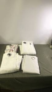 lot 42 image: Set of 4 84 White and Patterned Curtain Panels with Metal Grommets