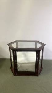 lot 50 image: Hexagonal Glass Display Case with Wooden Frame