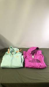 lot 60 image: Pair of North Face Womens Hoodies - Sizes Large, Light Blue and Pink