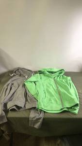 lot 69 image: Pair of The North Face Womens Zip-Up Hoodies (Medium, Gray and Green)