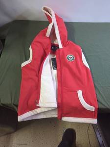 lot 80 image: XL Mens Red Hooded Vest with Faux Fur Lining