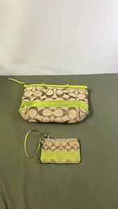 lot 101 image: Coach Signature Handbag and Wristlet with Green Accents