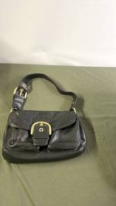 lot 105 image: Coach Black Leather Shoulder Bag with Buckle Accent