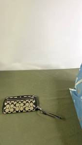 lot 108 image: Coach Signature Wristlet Wallet with Black Leather Trim