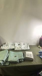 lot 126 image: Set of Allen  Roth Curtains and Blue-Green Grommet Curtains